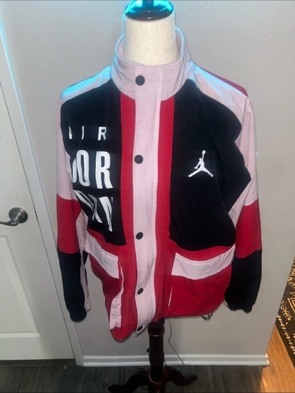 Jordan Red, Black & Pink Colorblock Windbreaker Jacket